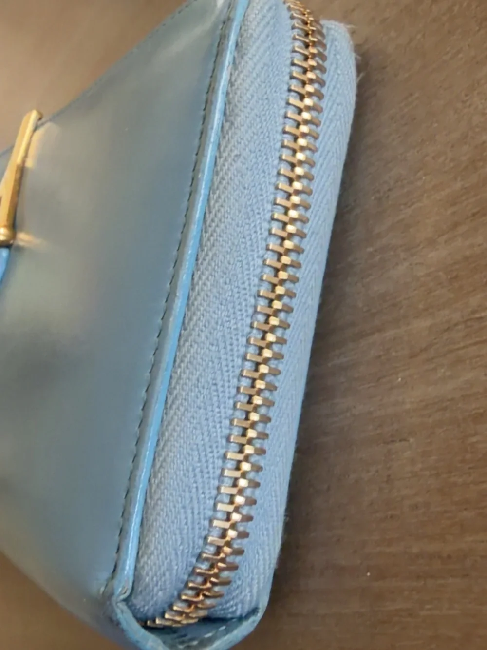 Authentic SAINT LAURENT YSL Y Line Full Zip Wallet Calf Leather Blue/Gold w/ COA - Picture 12 of 12